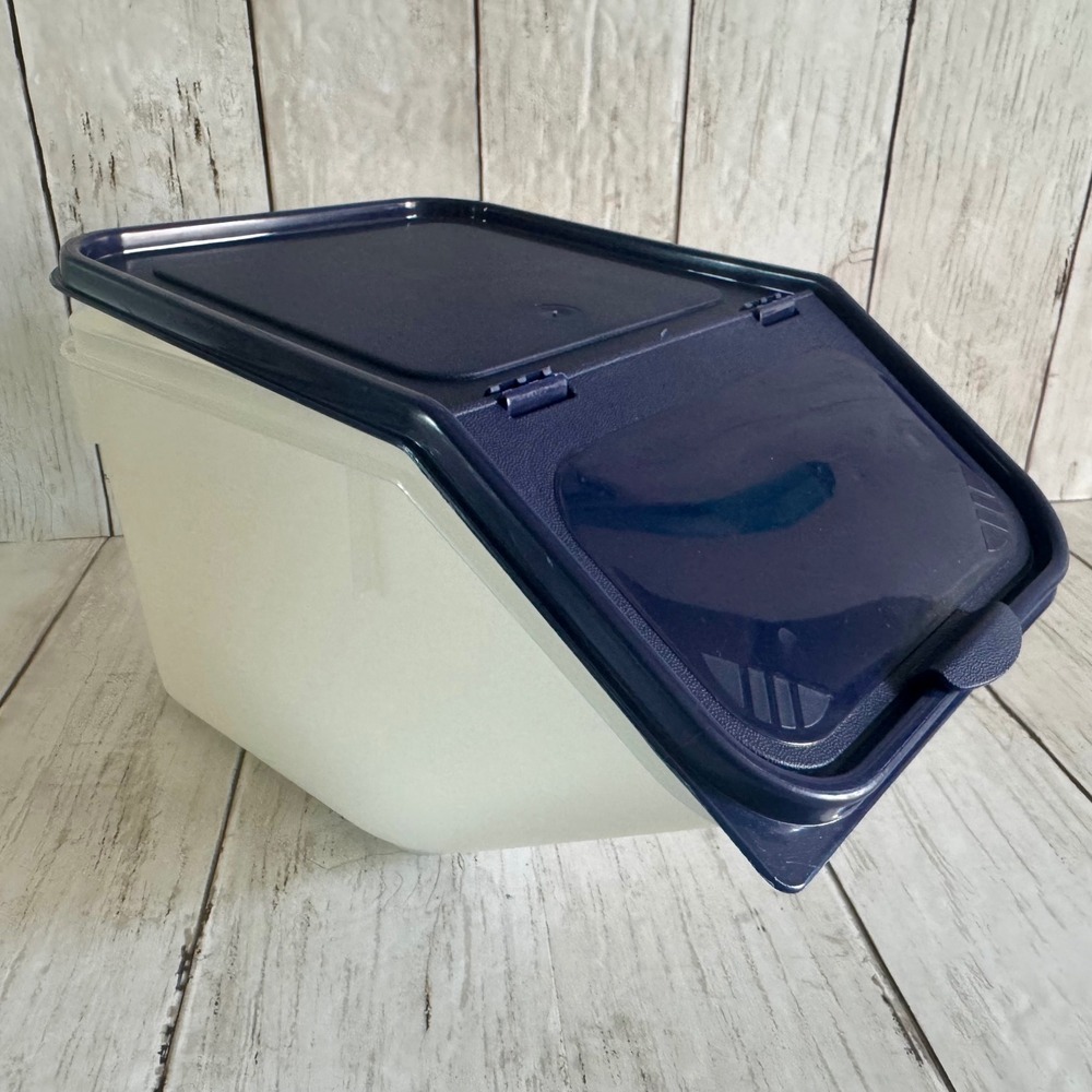 Tupperware Access Mates Large Storage Bin Navy Blue White Hinged Lid 108 211